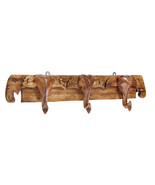 Statuesque Three Elephant Head Hand Carved Wooden Wall Hanger - £50.12 GBP