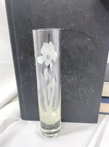 Schmid Crystal Corner 7&quot; Glass Bud Vase, Hand Blown And Etched On Two Sides Lily - £8.21 GBP