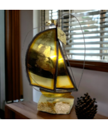 Vintage John De Mott Brass 9&quot; Sail Boat on Onyx Marble Base Signed Nauti... - $37.39