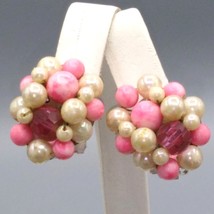 Vintage Pastel Cluster Earrings, Pink and Lustrous Pearl Clip Ons from MCM - £19.89 GBP