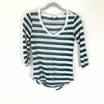 Wallflower Womens Sz M Burnout Shirt Striped Top 3/4 Sleeve Green White ... - £7.73 GBP