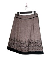 Ann Taylor LOFT Wool Blend A-Line Skirt Herringbone Pattern Velvet Trim ... - £9.72 GBP