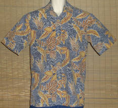 Island Traditions Of Hawaii Hawaiian Shirt Blue Tan Floral Size Medium - $19.99