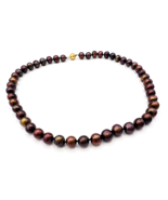 Vintage Hand Knotted 8mm Chocolate Freshwater Cultured Pearl Necklace 17 in - £45.15 GBP