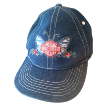 Harley Davidson Girls Denim Baseball Hat Cap Embroidered Logo Butterfly ... - £14.88 GBP