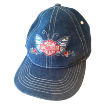 Harley Davidson Girls Denim Baseball Hat Cap Embroidered Logo Butterfly ... - £14.93 GBP