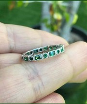 1Ct Lab-Created Green Emerald Eternity Wedding Band Ring 14K White Gold Plated - £88.28 GBP