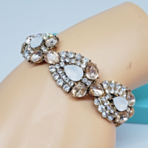 Clear Glass &amp; Lucite Rhinestone Gold Tone Fashion Stretch Bracelet - $16.95