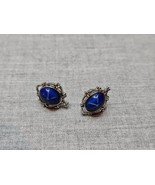 Vintage Silver Tone Oval Shape/Sapphire Costume Jewelry Stone Earrings - $185.45 MXN