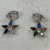 1968 MULTI COLOR EASTERN STAR RHINESTONE CLIP BACK EARRINGS - $19.75