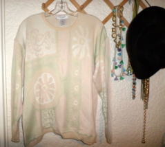 Jaeger Vintage Floral Crew Neck Knit Sweater Sz L - £39.56 GBP