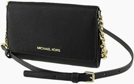New Michael Kors Jet Set Travel Medium Phone Crossbody Leather Black / D... - £74.38 GBP