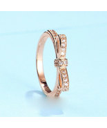 Rose Gold Plated Sparking Bow Ring with Clear Zirconia For Women - £13.66 GBP
