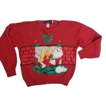 Vintage Ugly Christmas 3D Sweater Womens Sz S Work In Progress Red Santa Ramie - £22.77 GBP