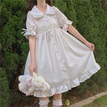 QWEEK White Kawaii ita Dress For Girls Soft  Fairy Peter Pan Collar Dress Japane - £45.20 GBP