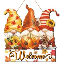 Fall Welcome Door Sign Gnome Hanging Door Decor Thanksgiving Wooden Sign Autumn  - $15.99