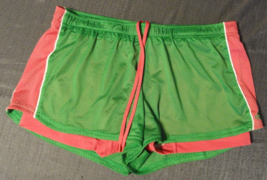 Womans Adidas Green Pink Color Running Athletic Shorts W Built In Liner Large - £12.57 GBP