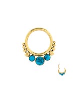 Gold Plated Stainless Steel Septum Clicker with Turquoise Crystals - £11.76 GBP