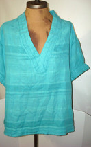 New Womens NWT XL Retro Teal Green Stripe Organic SS PrAna Fit Aqua Blue Top Kai - £70.77 GBP