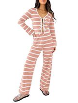 Tankaneo Womens Tie Front Striped Knit Lounge Set Pink Size S - $458.46 MXN Tankaneo Womens Tie Front Striped Knit Lounge Set Pink Size S - $458.46 MXN