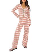 Tankaneo Womens Tie Front Striped Knit Lounge Set Pink Size S - $458.46 MXN Tankaneo Womens Tie Front Striped Knit Lounge Set Pink Size S - $458.46 MXN