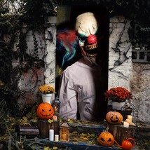 Evil Clown Ghost Door Cover Halloween Door Decorations 79 X 35 Inches Scary Clow - £20.88 GBP