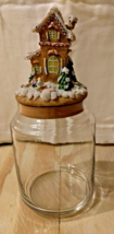 Vintage Jar Clear Glass Storage Canister Container Christmas Candy House - £14.32 GBP