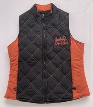 Harley-Davidson Women&#39;s Black/Orange Quilted Puffer Vest Small - $27.36