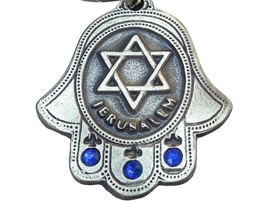 3 gems hamsa keychain Star of David Jerusalem KeyRing Hebrew Travelers Prayer - £7.50 GBP