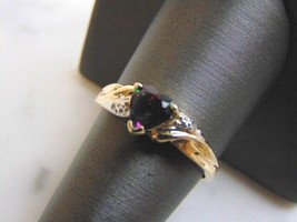 Womens Vintage Estate 10k Gold Mystic Topaz ? &amp; Diamond Heart Ring 2.3g #E3863 - £148.72 GBP