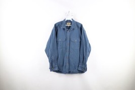 Vintage 90s Cabelas Mens Large Faded Heavyweight Chamois Cloth Button Shirt Blue - £34.79 GBP