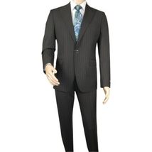 Men Suit BERLUSCONI Italian Wool 180's Pin Stripe One Button Peak UGS95-4 Black image 5