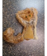 Mid Century MCM Leather Cat Figure Glass Eyes with Rabbit Fur 6&quot; - $33.90 CAD