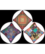 Vintage Cushion pillow cover pillow case Indian exotic handmade sari bea... - $12.99