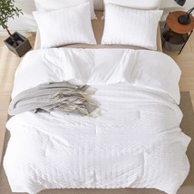 Andency King Size Comforter Set White, 3 Pieces Seersucker, 104X90 Inches - £40.16 GBP