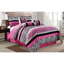 7 Piece Oversize Hot Pink Black White Zebra Leopard Micro Fur Comforter Set King - £119.87 GBP