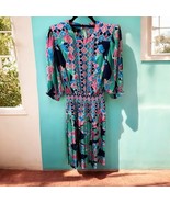 Vintage Mayeelok Blouson Dress Womens small S Colorful Floral Satin Plea... - $34.64