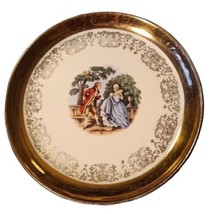 Vintage Sabin Crest-O-Gold 22k Warranted Hand Painted Trinket Snack Plate 6&quot; - £10.99 GBP