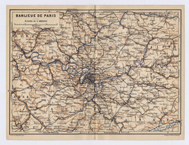 1902 Antique Map Of Vicinty Of Paris / France - £21.49 GBP