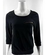 Ted Baker Black Womens Sweatshirt Top Zipper Pocket Size 2 Pullover 3/4 ... - $639.77 MXN