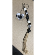 Bohemian Wood Beaded Key Chain , 2&quot; Acrylic Love Circle, Tassel With Clasp - £9.91 GBP