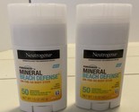 2 Neutrogena Beach Defense Mineral Face Sunscreen on the go Stick 1.5 oz... - £10.86 GBP