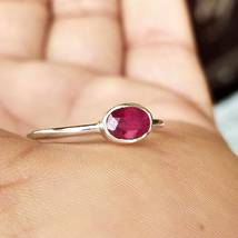 Natural Ruby Gemstone Handmade 925 Silver Modern Women Solitaire Ring Jewelry - £51.41 GBP