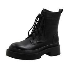 Women Shoes Genuine Leather Motorcycle Boots Thick Med Heel Boots Round Toe Zipp - £133.17 GBP