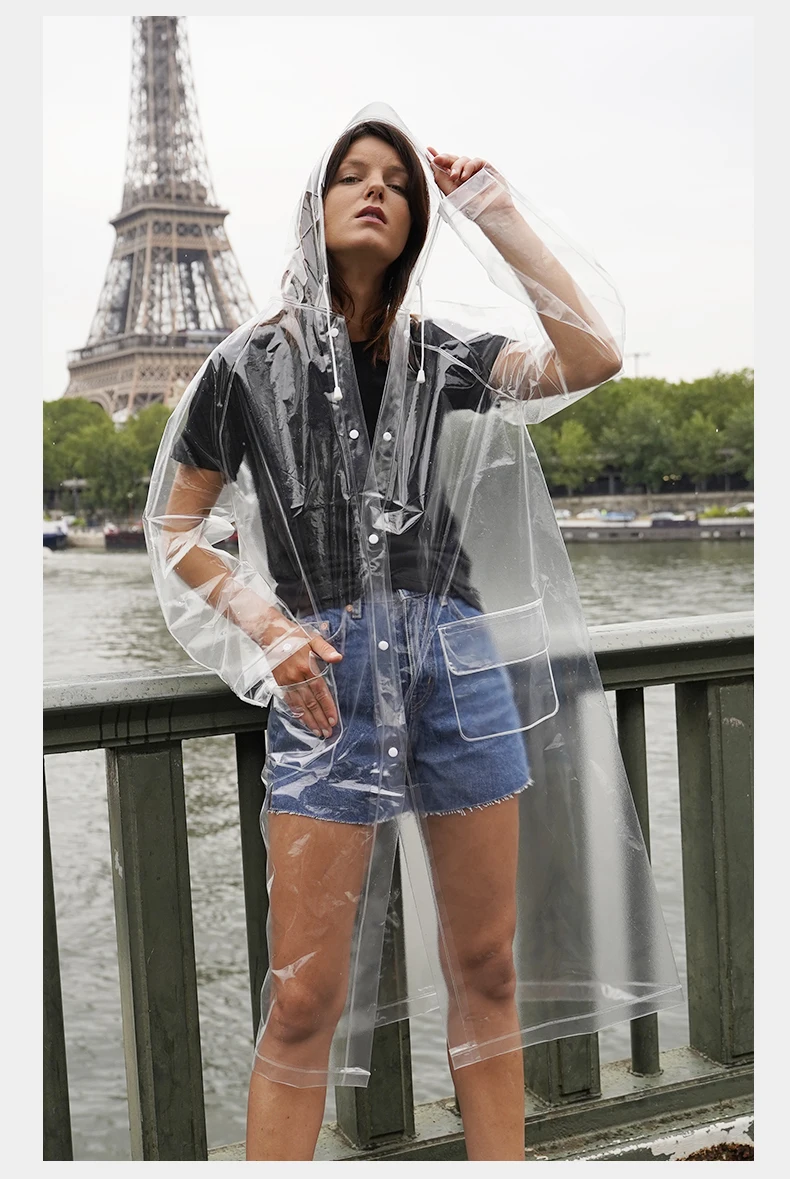 See Through Waterproof Hooded Jacket With  Clear Transparent EVA Loosen Coat Eas - £95.66 GBP