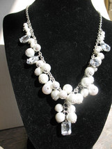 Pearl &amp; Crystal  necklace Choker expands  to 18&quot; Silvertone Rhinestone Bridal - £12.17 GBP