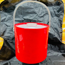 Vintage MCM Red Ice Bucket With Lucite Lid &amp; Handle Mid Century Modern - £17.11 GBP