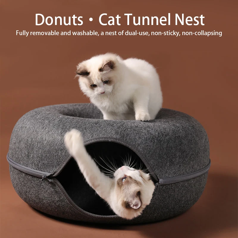 House Home Four Seasons Pet Wool Felt Cats Tunnel Interactive Play Toy Cat Bed A - £59.14 GBP