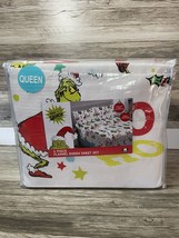 New Dr Seuss The Grinch HO-HO-HO Merry Grinchmas Naughty Flannel Queen Sheet Set - £98.50 GBP