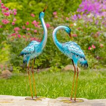 Zaer Ltd. Set of 2 33.5&quot; Tall Metallic Blue-Green Heron Garden Figurines - £109.67 GBP